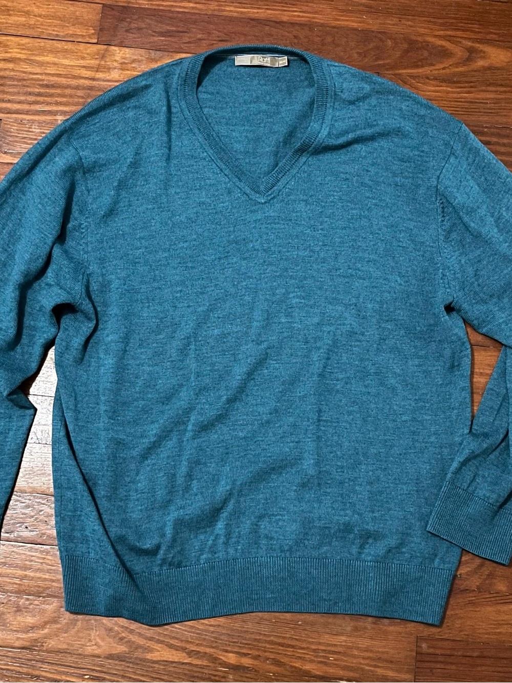 Raffi 100% Merino Wool Teal V-Neck Men's Sweater